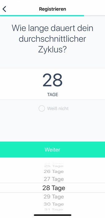 Als letztes persönliches Datum muss nur noch die durchschnittliche Dauer des Zyklus angegeben werden. Beurer OT 30