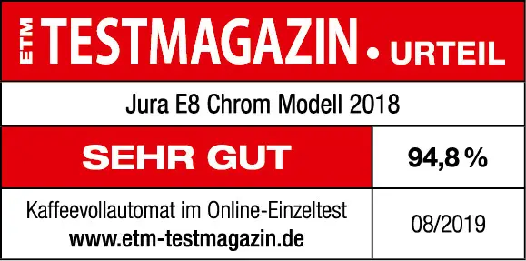 Bewertungssiegel Jura E8 Chrom Modell 2018