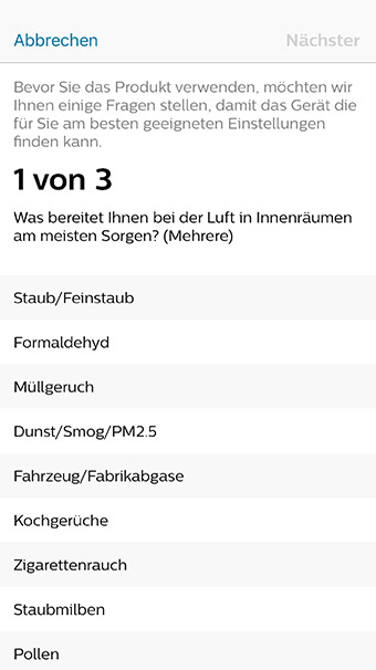 Die Filtration des Luftreinigers AC3033/10 lässt sich über die App insoweit anpassen, als man in ihr individuelle Filtrationsschwerpunkte setzen kann (bspw. Pollen, Staub/Feinstaub usw.) Philips Luftreiniger AC3033/10: Aufgefallen im Praxistest