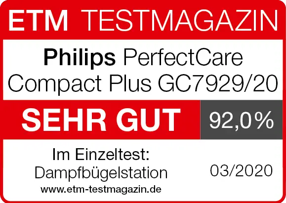 Bewertungssiegel Philips PerfectCare Compact Plus GC7929/20
