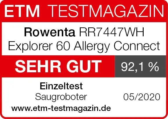 Bewertungssiegel Rowenta RR7447WH Explorer 60 Allergy Connect