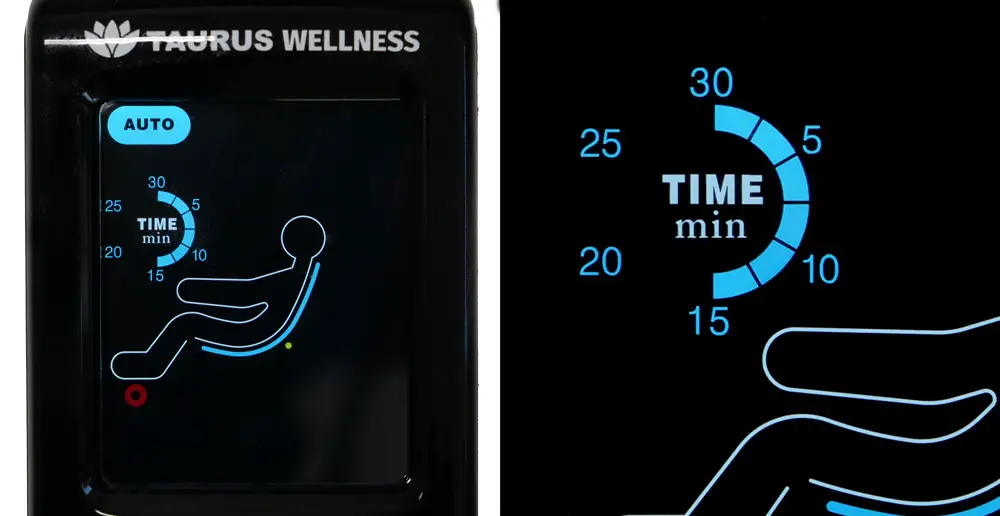 TAURUS Wellness Massagesessel XL: Bildschirm der Fernbedienung mit Timer