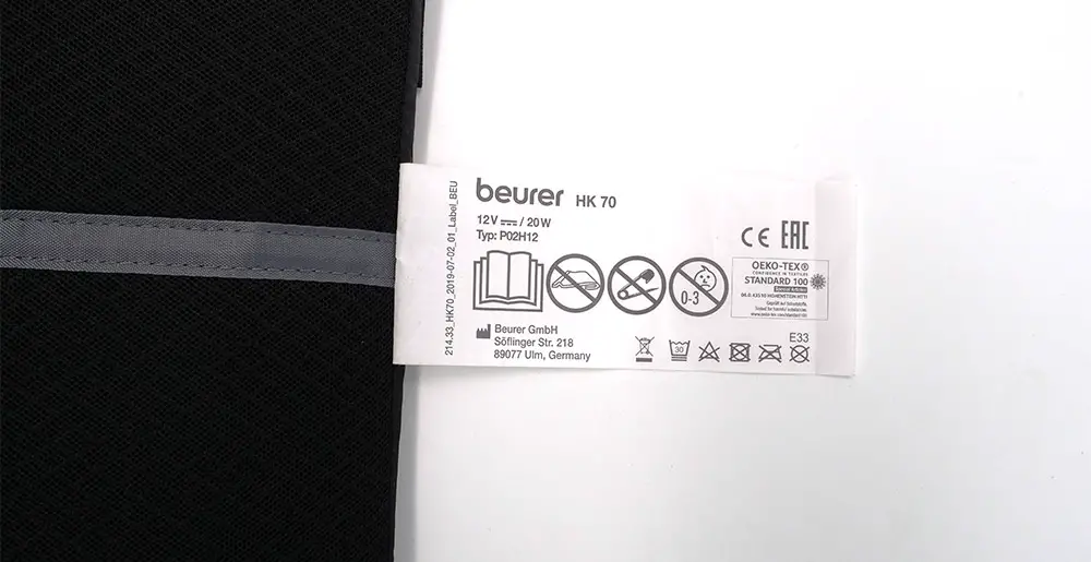 Beurer HK 70: Wasch-Etikett