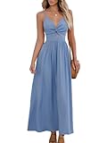 CUPSHE Damen Kleid V Ausschnitt Twist vorne Blumendruck Verstellbares Cami Maxikleid Freizeitkleider Boho Beach Maxi Dress Blau S