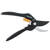 Fiskars Bypass-Gartenschere für frische Äste und Zweige, Antihaftbeschichtet, Hochwertige Stahl-Klingen, Länge: 20 cm, Schwarz/Orange, SingleStep, P26, 1000567