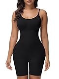 Breampot Shapewear Damen Figurformender Body Shaper Bauchweg Hohe Elastizität Bodysuit mit Bein Shorts Bodysuit Verstellbarer Schultergurt (Medium, Schwarz)