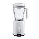 Braun PowerBlend 1 JB1050WH - Standmixer mit 1,5 l Glas-Mixaufsatz, Küchenhelfer zum Zerkleinern, Pürieren & Mixen, Ice-Crush-Funktion, 2 Geschwindigkeiten, 600 Watt, Weiß