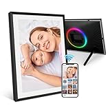 WiFi Digitaler Bilderrahmen mit LED-Licht 10,1 Zoll,32GB Speicher,1280x800 HD IPS Touchscreen Foto Rahmen,Automatische Rotation,Wandmontagefähig,Teile Momente sofort