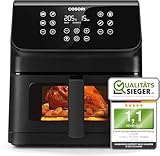 COSORI Heißluftfritteuse Airfryer, 12-in-1 Air Fryer XXL 6,2L, Heissluftfritteuse mit Sichtfenster & Shake-Reminder, 80 Rezepte, 55 Prozent energiesparend, spülmaschinenfeste Körbe