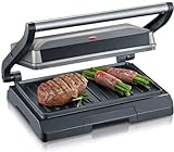 SEVERIN Kontaktgrill für Sandwiches, Steak und als Panini Grill, antihaftbeschichteter Sandwich Maker für fettfreies Grillen, 800 W, metallic grau/schwarz, KG 2394