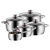 WMF Quality One Topfset Induktion 5-teilig, Kochtopf Set mit Glasdeckel, Cromargan Edelstahl poliert, Induktions Töpfe Set unbeschichtet, Dampföffnung