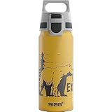 SIGG - Alu Trinkflasche Kinder - WMB ONE Brave Bear - Für Kohlensäurehaltige Getränke Geeignet - Auslaufsicher - Federleicht - BPA-frei - Klimaneutral Zertifiziert - Sport & Schule - Honiggelb - 0,6L