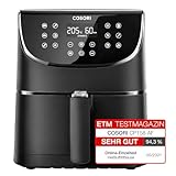 COSORI Heißluftfritteuse 5,5L XXL Friteuse Heissluft Fritteusen Air Fryer mit Digitalem LED-Touchscreen, 11 Programmen, Vorheizen&Warmhalten, Shake-Modus, 100 Rezepte auf Deutsch, ohne Öl, 1700W