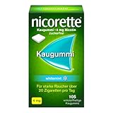 NICORETTE Kaugummi 4mg whitemint – Nikotinkaugummi zur Raucherentwöhnung – Zahnweißeffekt – Minzgeschmack – 4mg Nikotin – 105 St.