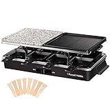 Russell Hobbs Raclette Grill 8 Personen [inkl. 8 Pfännchen und Holzspachtel, 2 Tischgrill-Platten] Multi-Grill (Naturstein mit Saftrinne, antihaftbeschichtete Wendeplatte geriffelt) Schwarz,26280-56