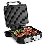 YASHE Kontaktgrill, 4 Scheiben Panini Grill Antihaftbeschichtete Platten, 1800W Toaster Sandwichtoaster mit Temperaturkontrolle, Kontrollleuchte, Öffnet 180 Grad, Abnehmbare Tropfschale, Schwarz