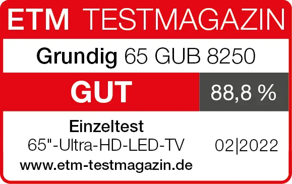 ETM-Testsiegel: Grundig 65 GUB 8250 - 88,8% (Gut) - 65“-Ultra-HD-LED-TV im Einzeltest – 02/2022