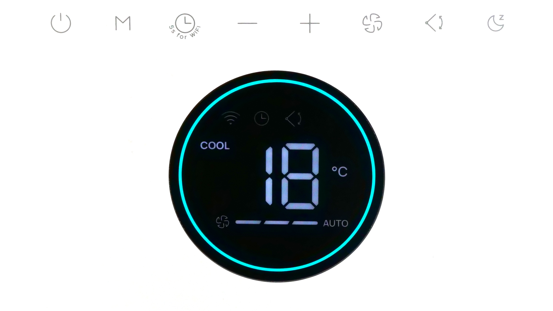 Das Display zeigt 'COOL 18 °C AUTO'.