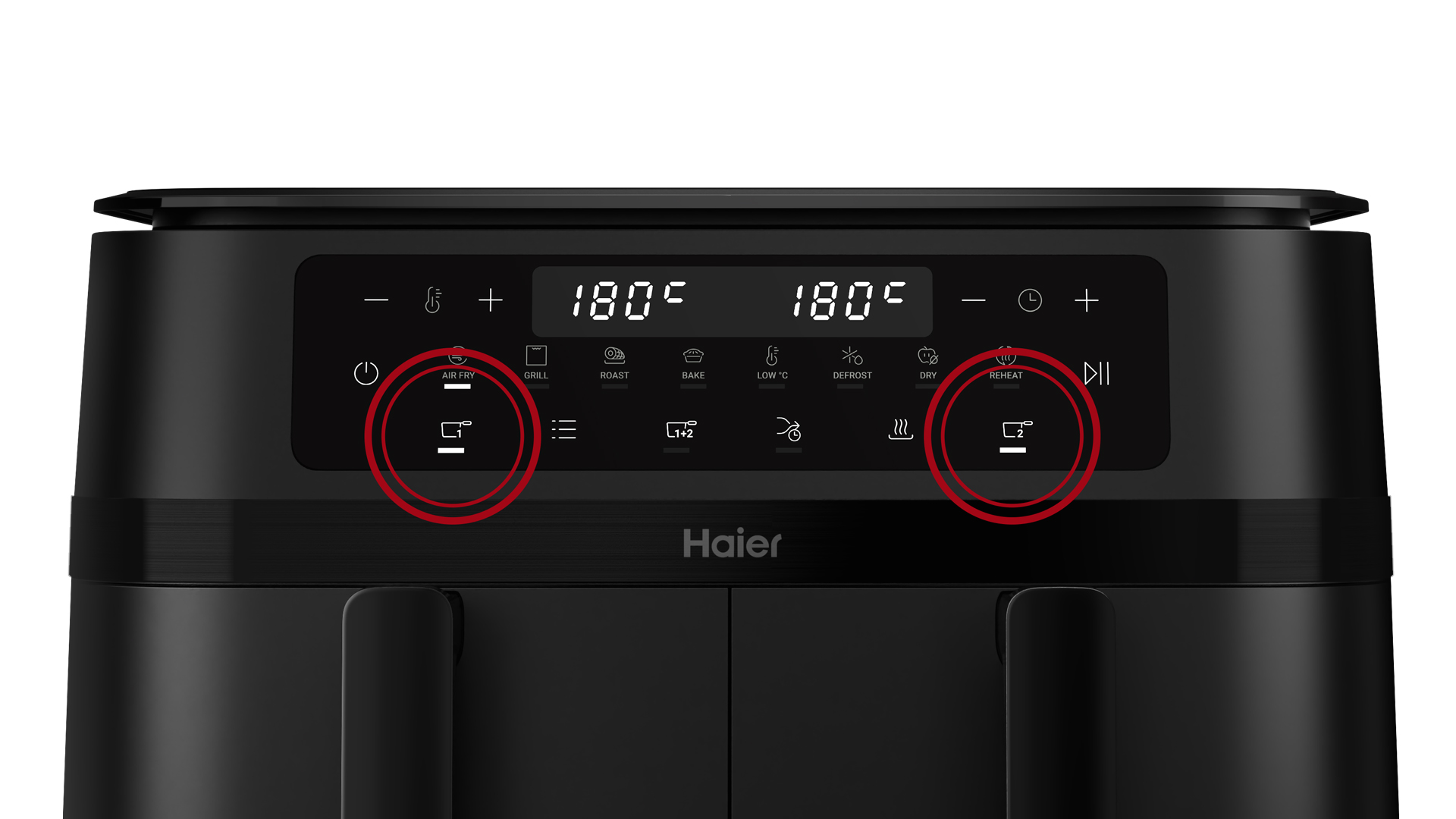 Touchpanel von vorne - Marker bzgl. dar Garkorb-1- und Garkorb-2-Touchelemente