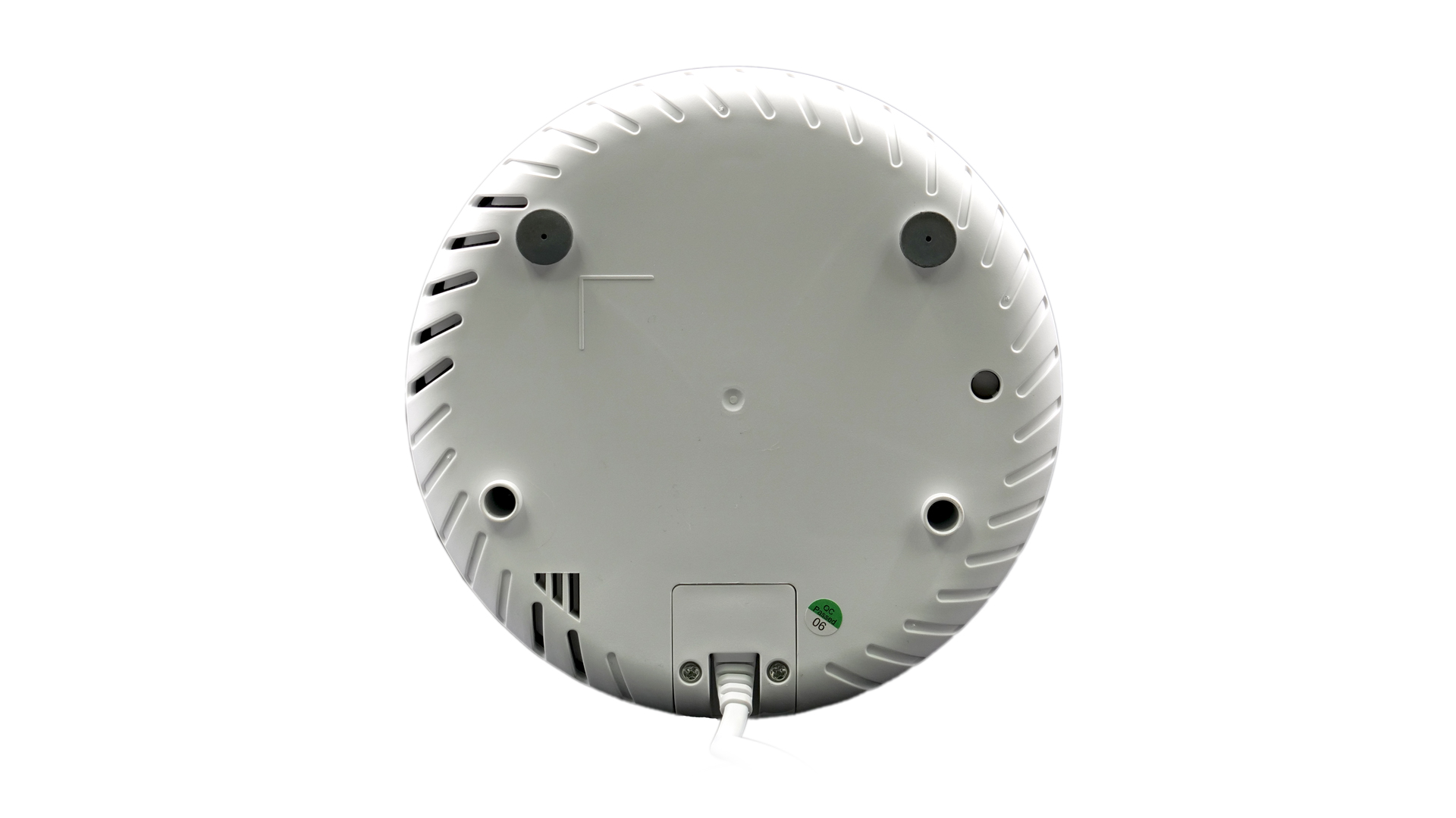 Die Unterseite des Modells. Entlang ihres Rands befinden sich mehrere runde Erhebungen.