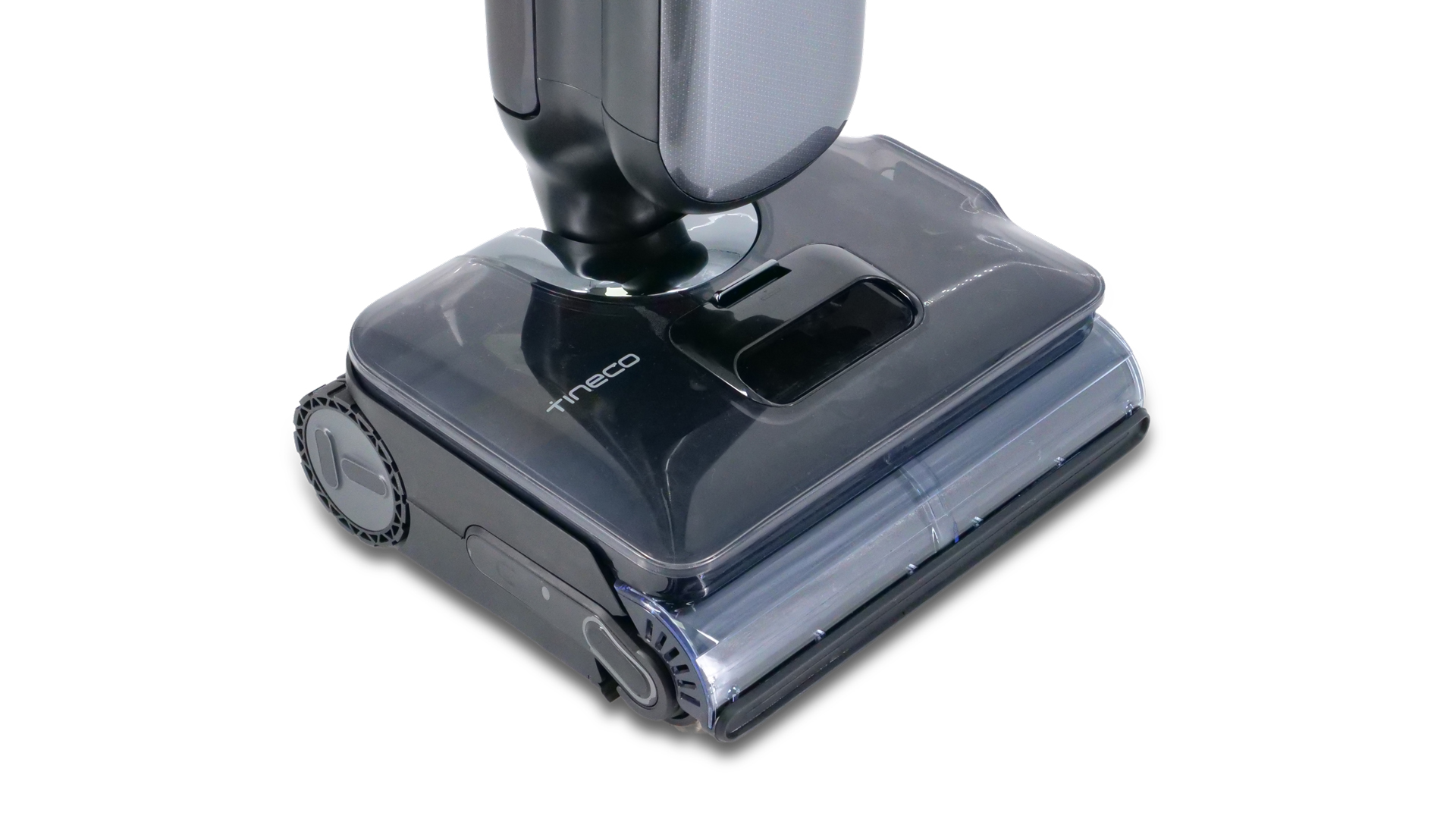 Ein Finger betätigt eine Taste am Handteil, die mit dem Symbol eines Wassertropfens beschriftet ist.