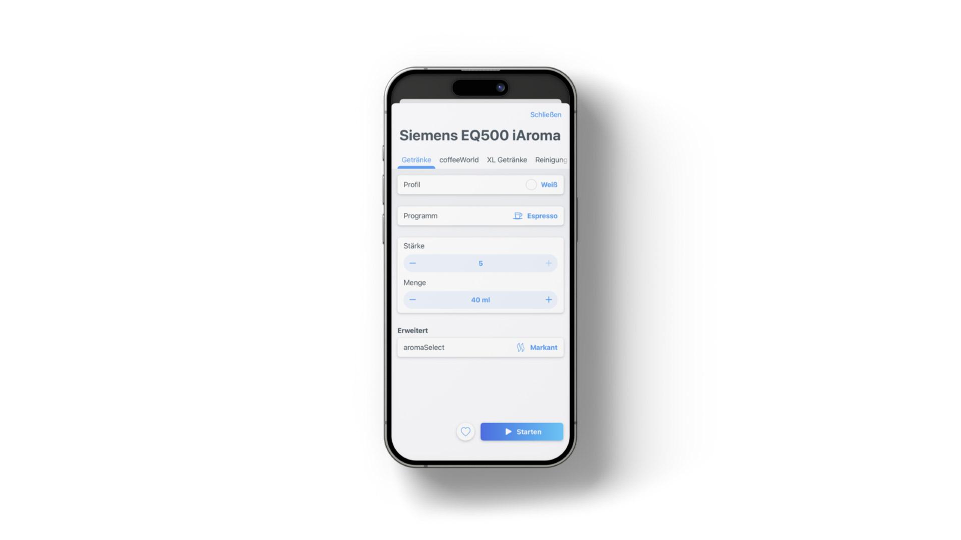 Individualisierung eines Espressos in der Siemens Hausger&auml;te App