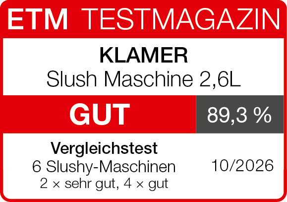 Testsiegel KLAMER Slush Maschine 2,6L &ndash; 89,3 %, gut