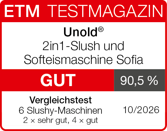 Testsiegel Unold&reg; 2in1-Slush und Softeismaschine Sofia &ndash; 90,5 %, gut