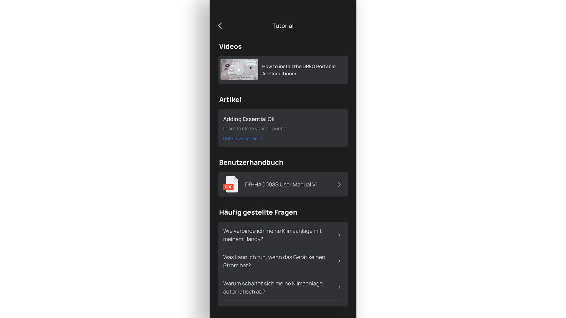Die Hilfe in der App