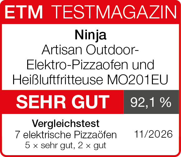 Ninja Artisan Outdoor-Elektro-Pizzaofen und Hei&szlig;luftfritteuse MO201EU &ndash; 92,1&thinsp;%, sehr gut &ndash; Bewertungssiegel
