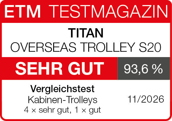 Testsiegel TITAN OVERSEAS TROLLEY S20 – 93,6 %, sehr gut – Bewertungssiegel