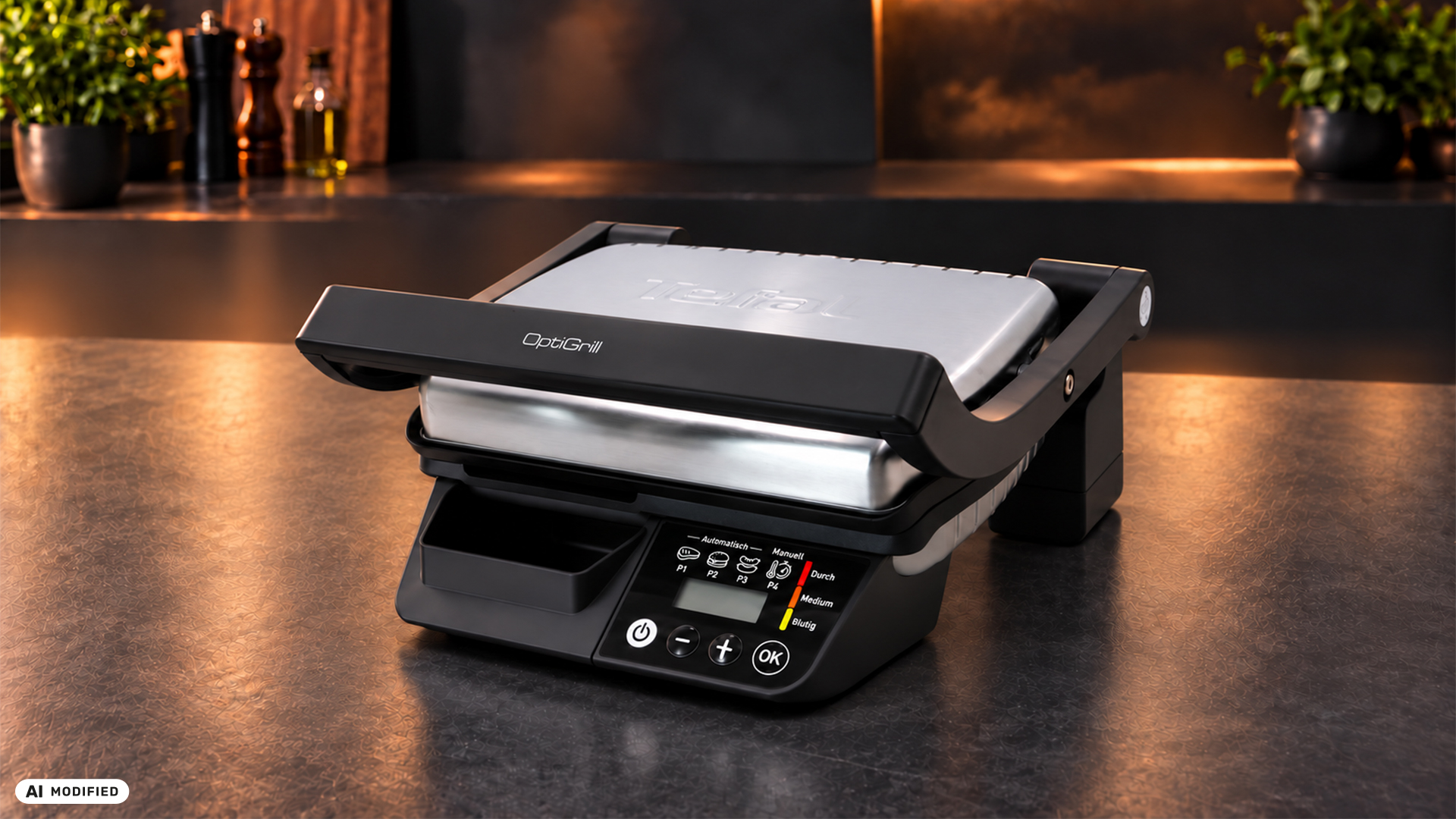 Tefal OptiGrill One GC7Q0D mit Edelstahl- und schwarzen Geh&auml;usefl&auml;chen